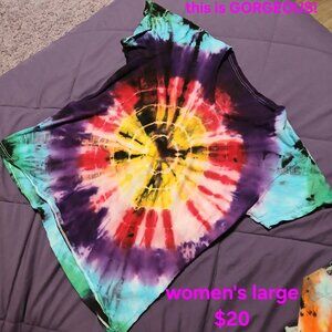 Handmade Women's Large Spiral Rainbow Tie Dye